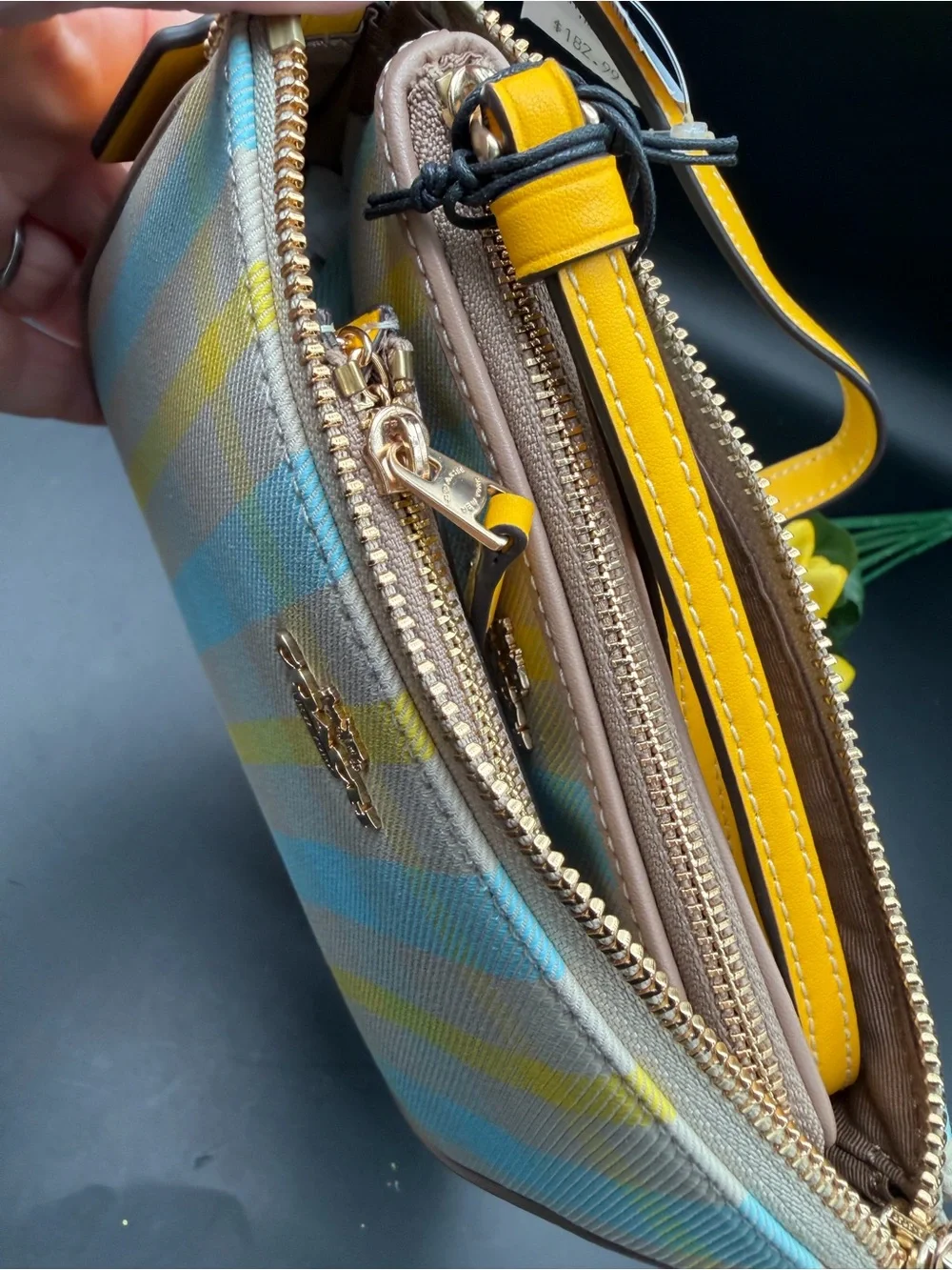 COACH Plaid Nolita Trio in Yellow & Blue